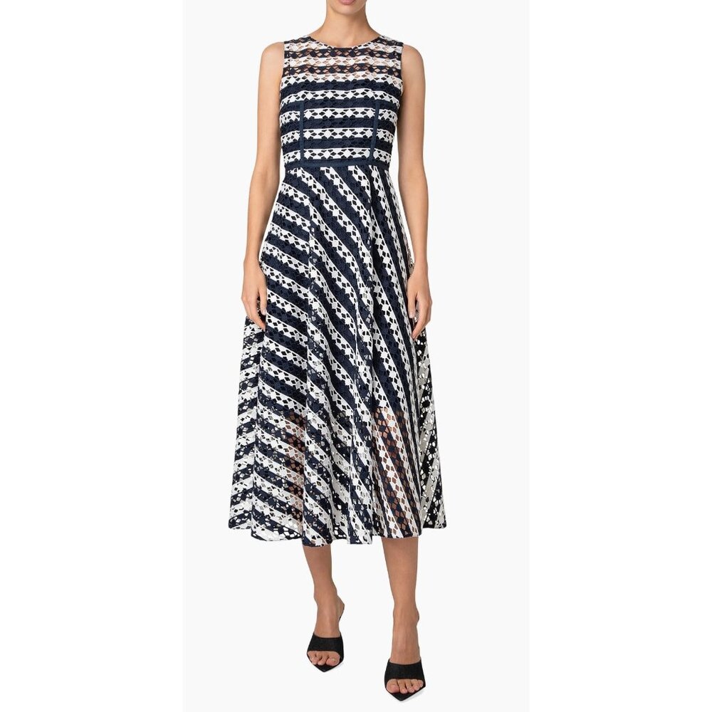 Akris punto Striped Guipure Lace Maxi Dress size 8 - Picture 2 of 13